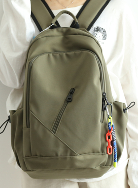 NR军绿色双肩包女大容量书包初中生男大学生简约轻便旅游双肩背包