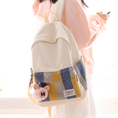 NR帆布时尚 条纹撞色书包女初中生大学生双肩包女轻便旅游双肩背包