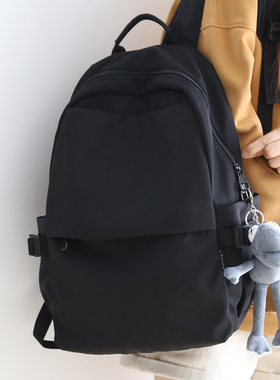NR百搭纯色大容量双肩包女书包男大学生初中生休闲电脑包双肩背包