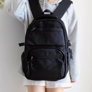 纯色多层大容量双肩包女书包男生初中生高中背包男电脑包双肩旅游