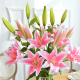 仿真花百合高枝装 饰花假花绢花客厅摆设餐桌轻奢高端花艺花束摆件