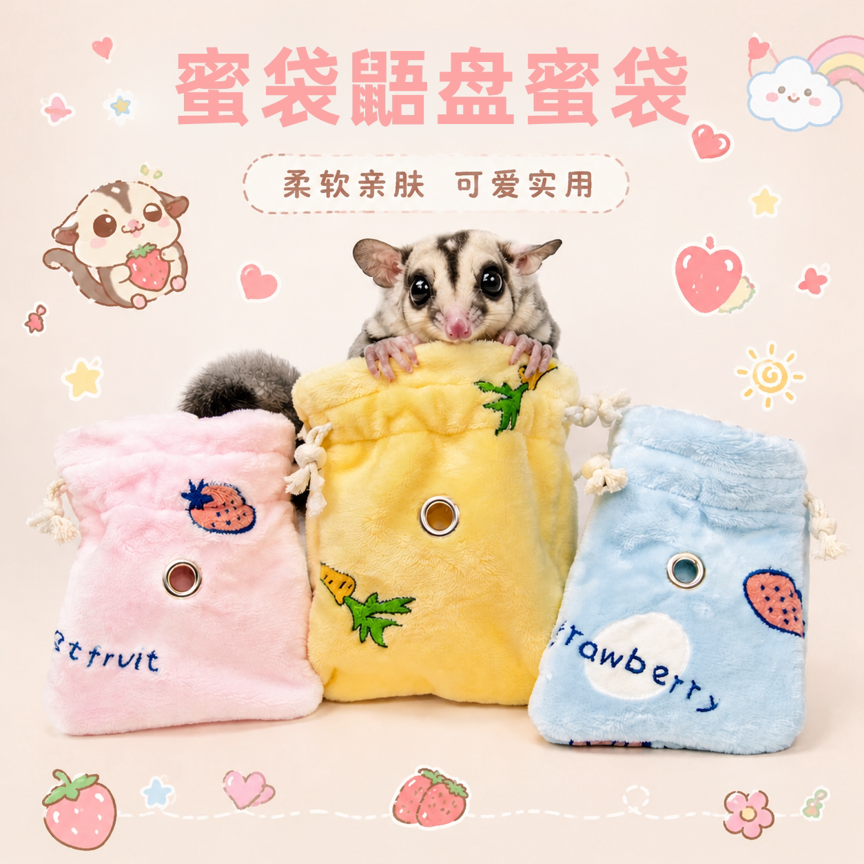 盘蜜袋蜜袋鼯棉窝飞鼠外出包睡袋束口透气仓鼠松鼠金丝熊保暖毯子