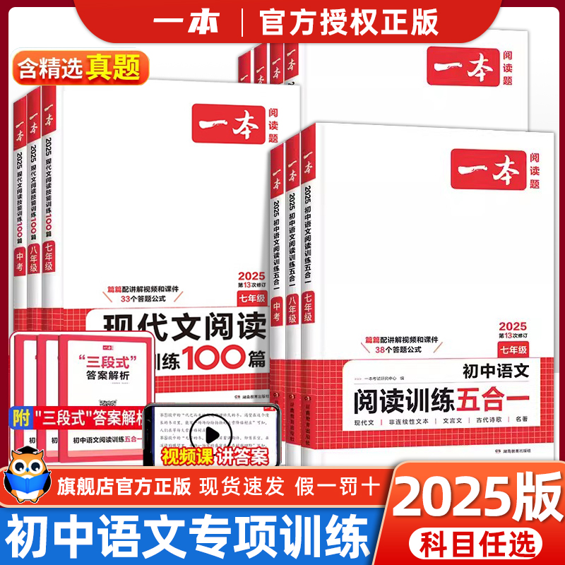 2024一本初中语文古诗文文言文七年级八九年级语文现代文阅读训练文言文名著五合一英语完形填空时文词汇听力专项中考课外练习册-封面