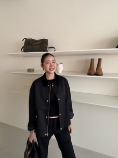 widelia单排扣翻领长袖短外套2026春季新款复古休闲工装夹克上衣