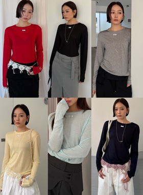 waitmore2026春季新款天丝羊毛打底T恤女修身显瘦圆领长袖上衣女