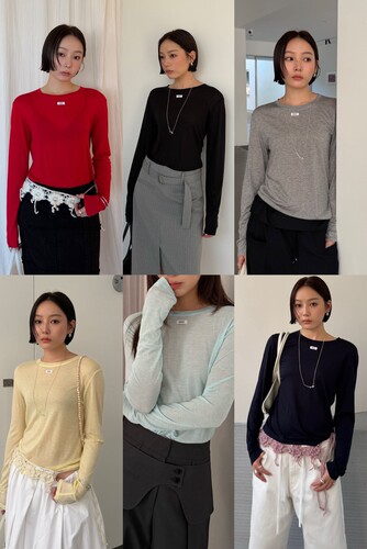 waitmore春季新款圆领长袖T恤女