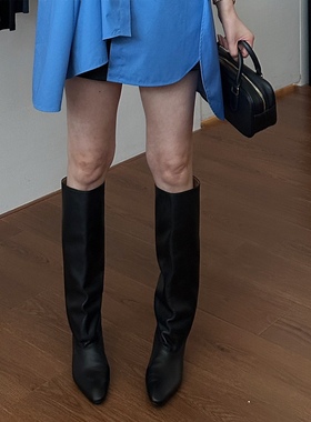 widelia2025秋冬新款韩系中筒靴小众黑色丑丑靴时尚骑士靴鞋子