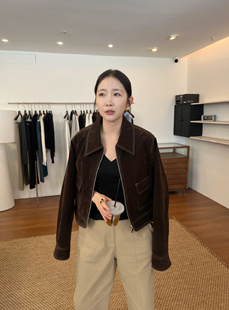 widelia2026春秋翻领复古做旧气质百搭拉链翻领显瘦夹克休闲外套