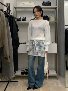 长袖 镂空屁帘短裙 针织毛衣 针织套装 waitmore2025春季