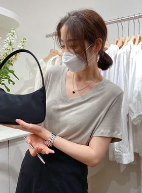 widelia 复古法棍包包女包新款黑色百搭简约尼龙手提包单肩腋下包