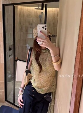 AKskylan韩系设计感飘带无袖背心上衣女夏季高级感气质显瘦小衫