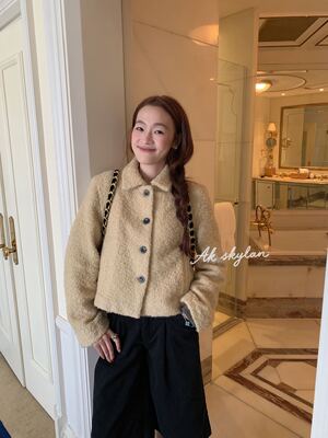 AKskylan2026秋冬新款韩系休闲翻领短款外套女