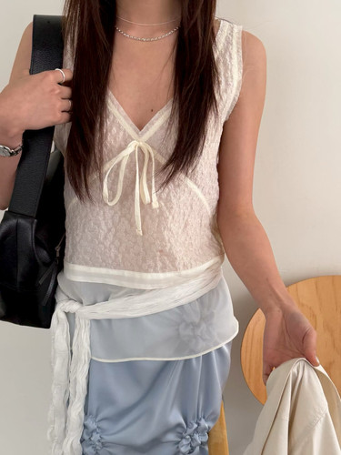 waitmoreV领蝴蝶结绑带吊带背心