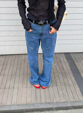 waitmore2026夏季新款设计感拼接洋气百搭时髦显瘦复古微喇牛仔裤