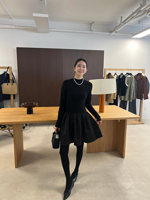 WIDELIA立领气质连衣裙女秋冬内搭设计感a字蓬蓬修身拼接小黑裙潮