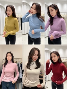 widelia堆堆领打底衫女2025年秋冬百搭弹力高领内搭修身长袖上衣