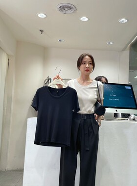 widelia2025春夏季新款韩版简约百搭基础款圆领坑条短袖T恤上衣女