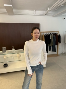 WIDELIA小立领打底衫女百搭内搭修身加绒长袖t恤显瘦上衣9585-1