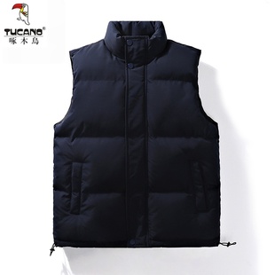 啄木鸟立领马甲男女棉服藏青色设计感外套秋冬季户外保暖加绒马夹