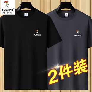 t恤男夏季 百搭男士 新款 体恤衫 上衣 圆领休闲修身 2件啄木鸟印花短袖