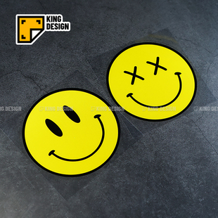 国王车贴 经典笑脸表情包贴纸 卡通个性微笑头盔行李箱防水反光贴