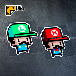 国王车贴 马里奥兄弟像素贴纸经典创意游戏贴画 个性反光防水贴纸