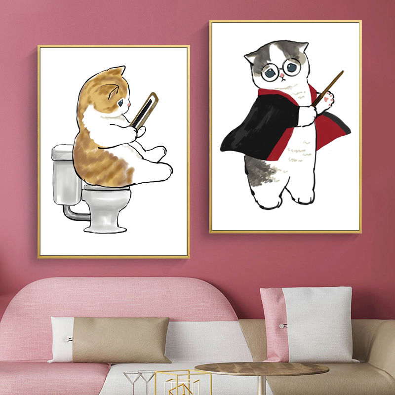 现代儿童房简约装饰画温馨可爱猫咪客厅挂画餐厅墙面动物图案壁画图片
