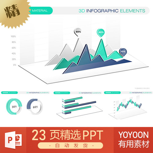 3D立体高端数据图表格表单可视化图表样式饼状图PPT设计素材模板