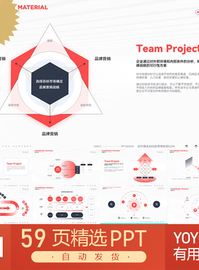 宝石红思维逻辑导图企业画册宣传册项目展示汇报培训课件PPT模板