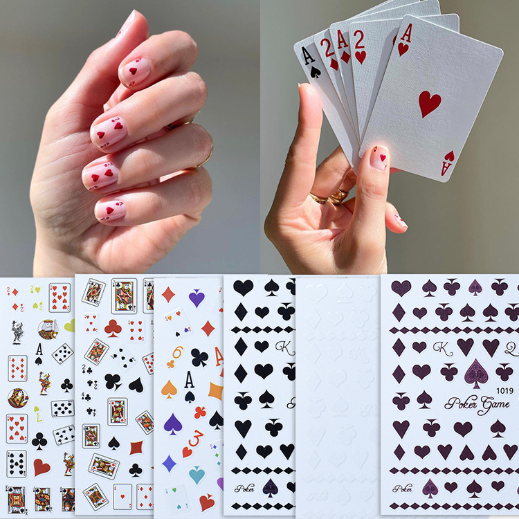 网红美甲贴纸3D扑克牌美甲贴纸poker潮牌DIY美甲贴扑克指甲贴花