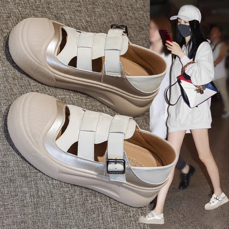 包头罗马凉鞋女夏季外穿2025新款超火镂空厚底透气两穿绝美凉拖鞋