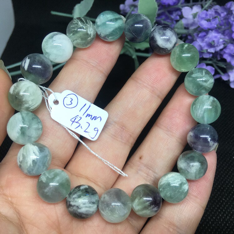 天然羽毛萤石手链情侣款饰品礼物彩萤石手链单圈手串 一物一图