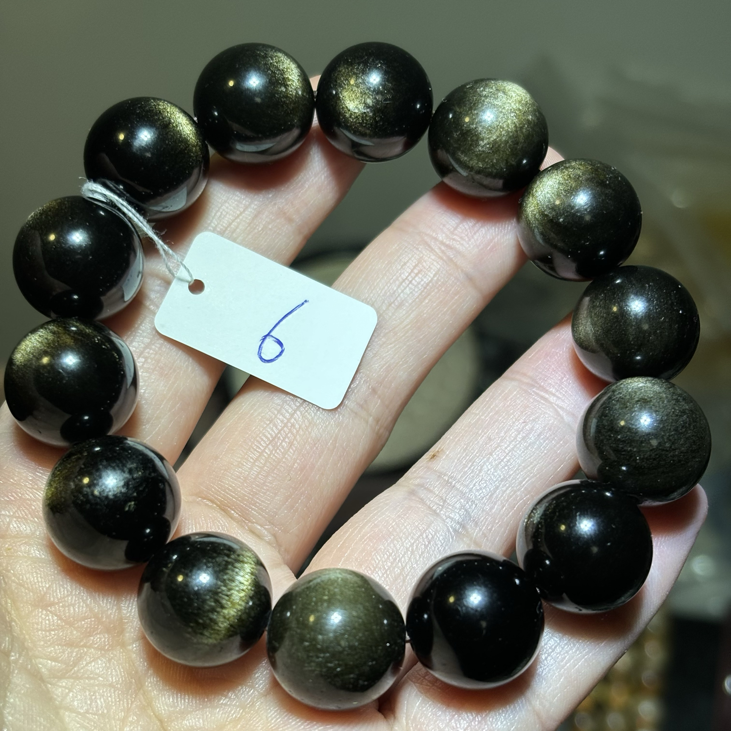 天然金曜石手链大颗粒男款单圈手串 微瑕  珠子15-16毫米一物一图