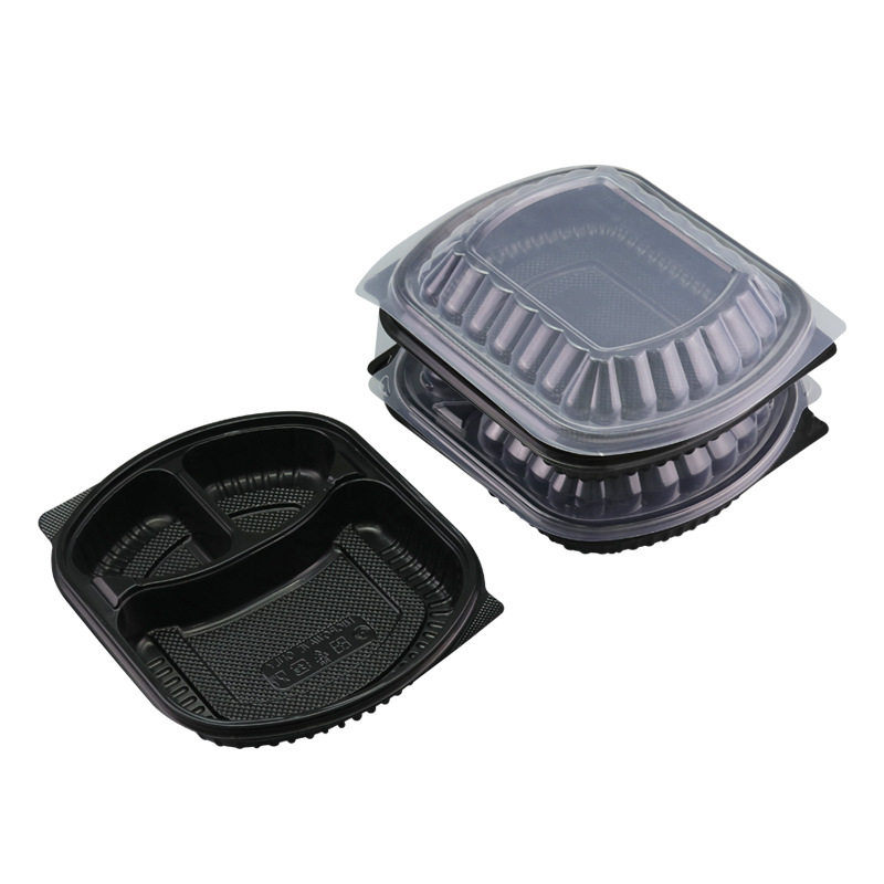 佰搭优品PP一次性餐盒方形双层分格带盖外卖打包盒