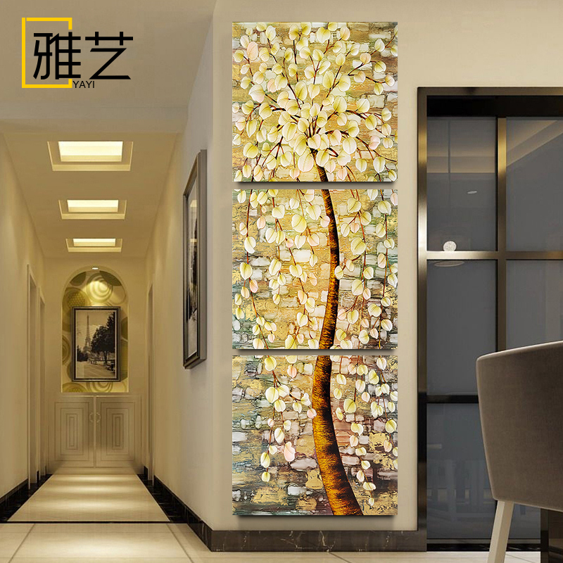 现代入户玄关装饰画无框画走廊竖版客厅过道壁画楼梯走道三联挂画图片