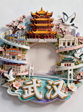 武汉黄鹤楼金属3D浮雕冰箱贴