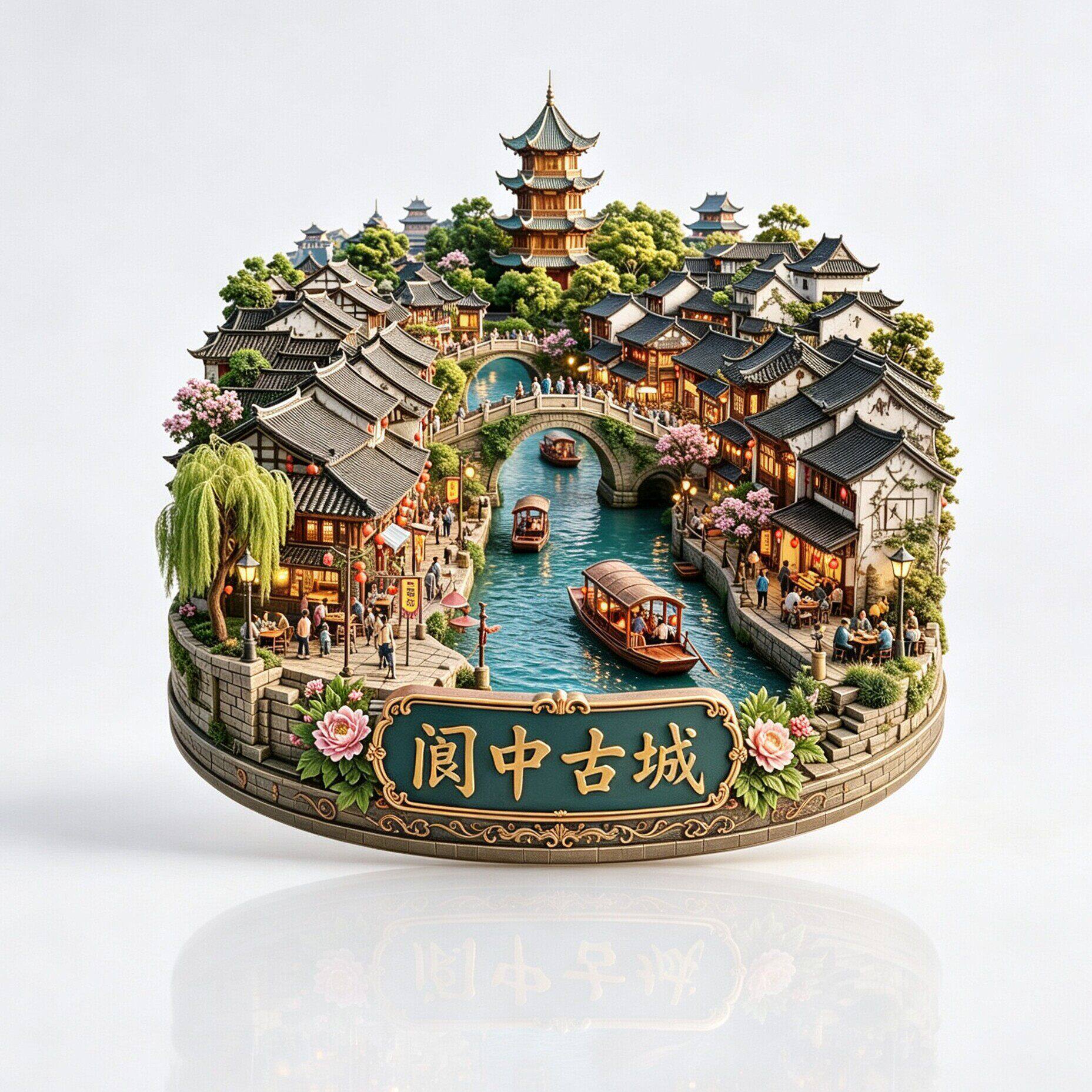 四川阆中古城3D浮雕金属冰箱贴