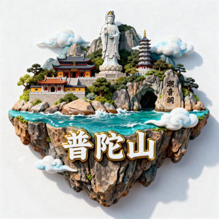 普陀山金属浮雕3D冰箱贴多宝塔南天门普济寺文创纪念品旅游伴手礼