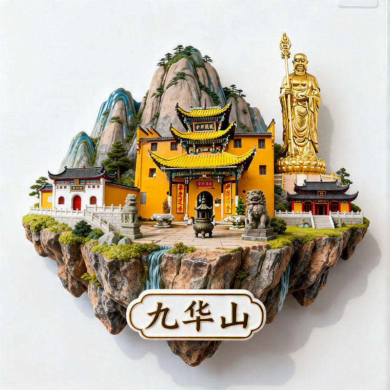 九华山3D金属浮雕文创冰箱贴