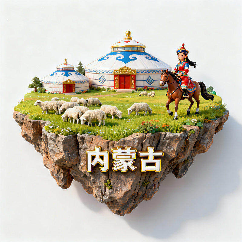 内蒙古草原蒙古包金属浮雕冰箱贴