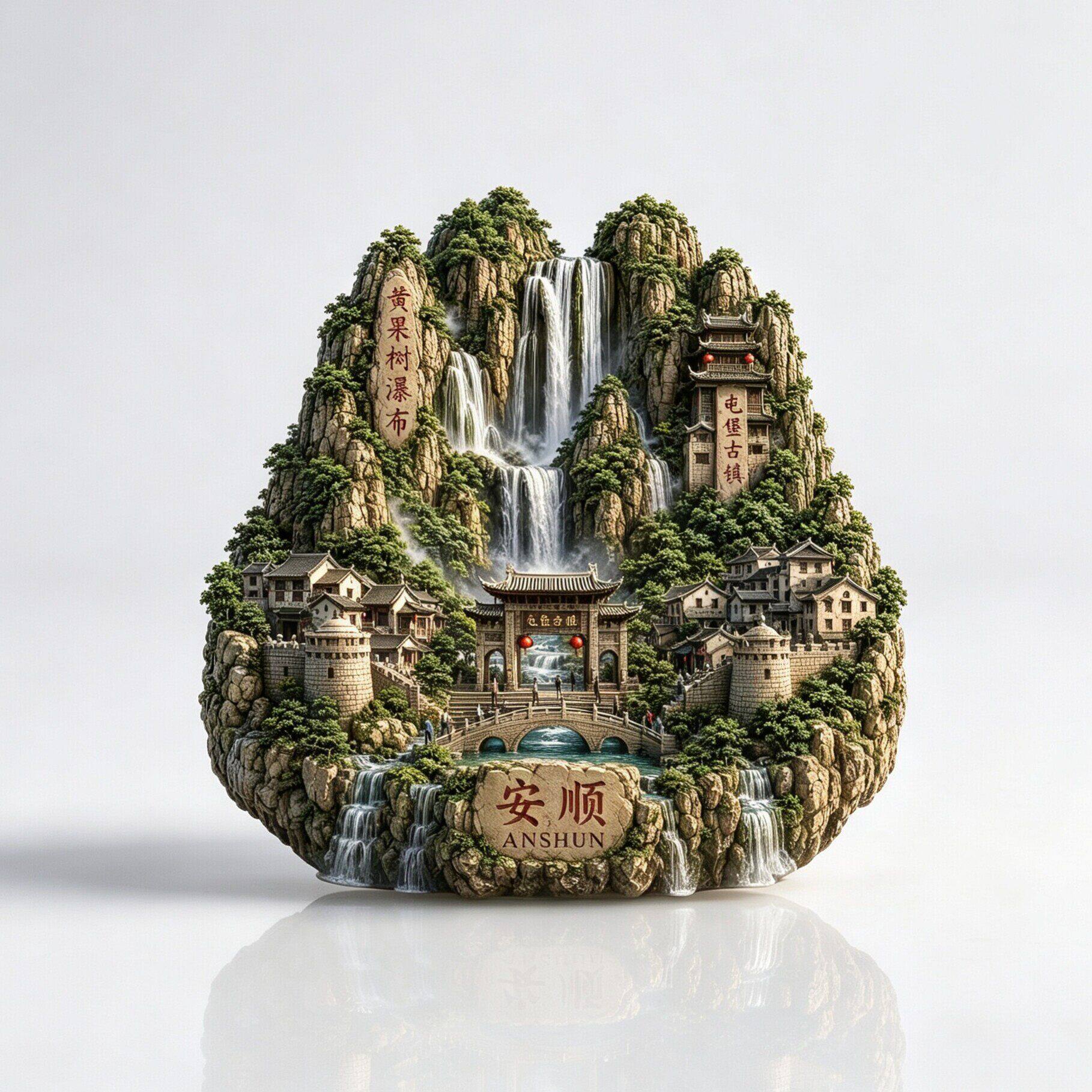贵州黄果树瀑布3D浮雕金属冰箱贴