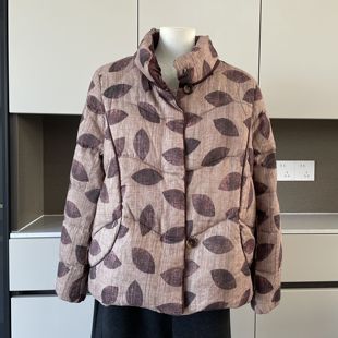 妈妈装印花羽绒服女短款立领保暖外套中老年