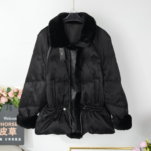 2026冬季收腰绵羊皮毛一体羽绒服女士鹅绒夹克面包服加厚外套