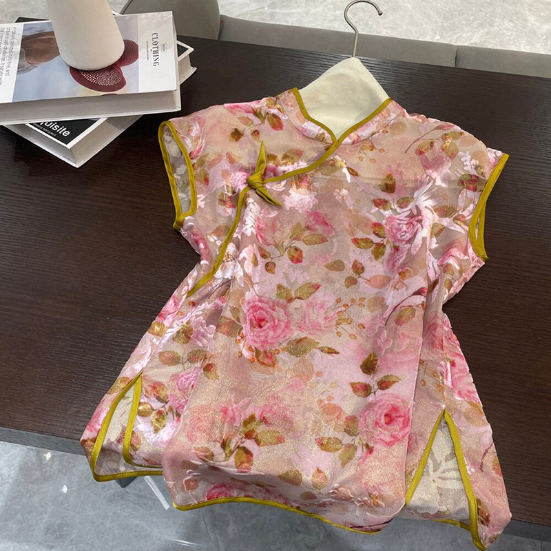 2025夏上新真丝烧花国风小衫