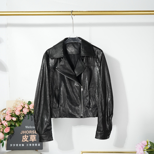 2026春翻领真皮皮衣女士高级羊皮夹克显瘦遮肉通勤休闲机车外套