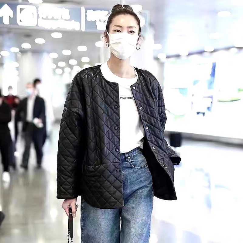 刘雯明星同款真皮绵羊皮皮衣