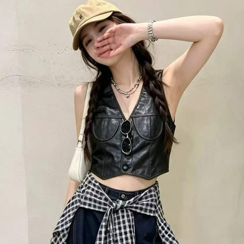 秋季V领真皮羊皮修身女士马甲
