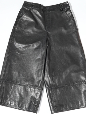 2025秋季黑色真皮七分裤女士高级羊皮裤直筒阔腿裤显瘦百搭中裤