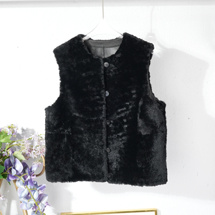 100%羊皮毛一体真皮羊羔毛圆领马甲女2025冬高级显瘦无袖 马夹 短款