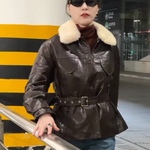 进口水貂毛2025冬高级毛领绵羊皮羽绒服女系带收腰显瘦鹅绒短外套